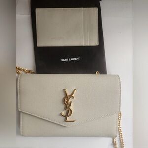 Saint Laurent Cream Monogram Envelope Chain Wallet